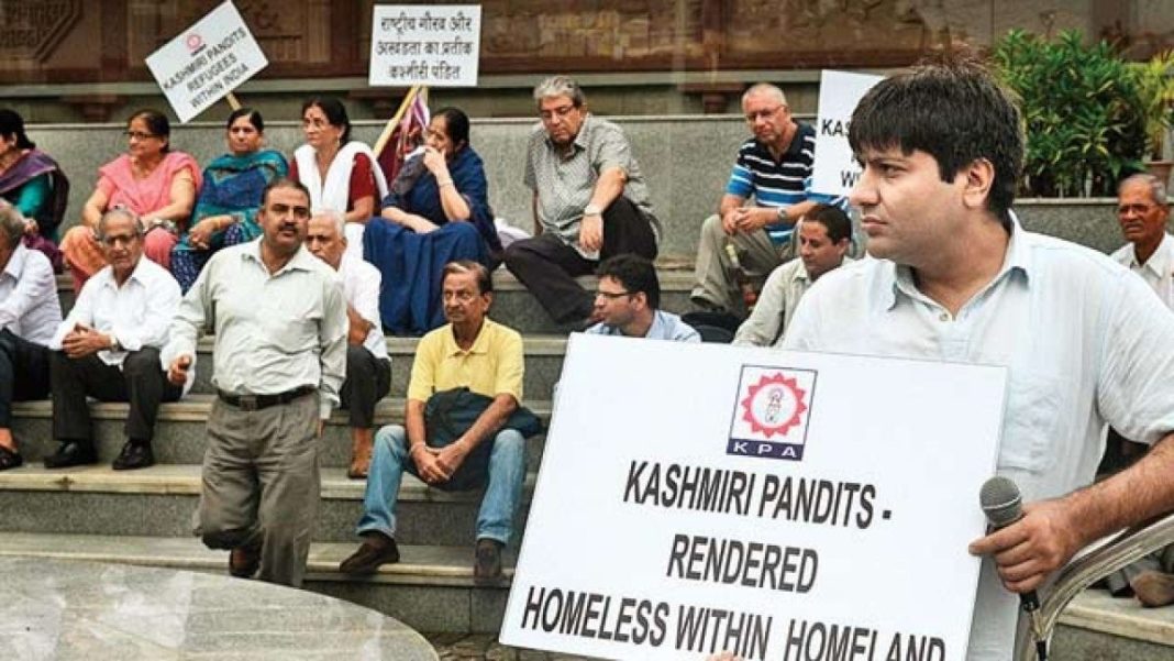Kashmiri Pandits holding a demonstration