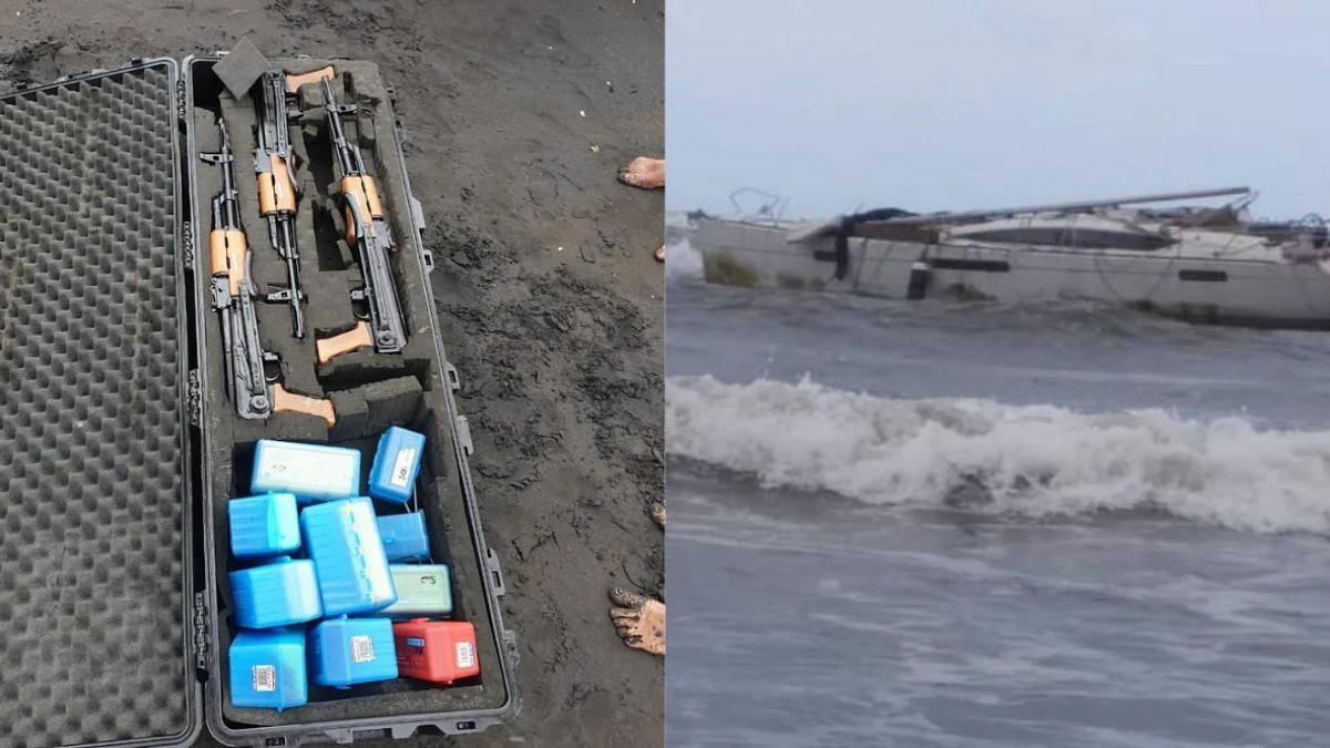 AK-47 rifles and explosives have been recovered from two suspicious boats here