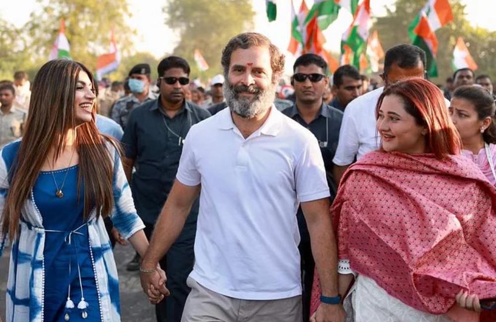 BJP slams RaGa’s Stint of Walking with Actresses as Paid, Congress Responds