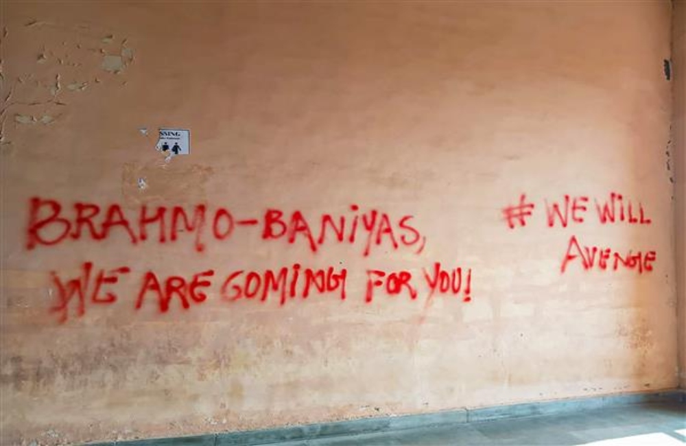 JNU campus vandalised with anti-Brahmin slogans