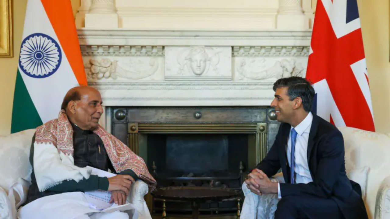 Rajnath Singh meets UK PM Rishi Sunak in London