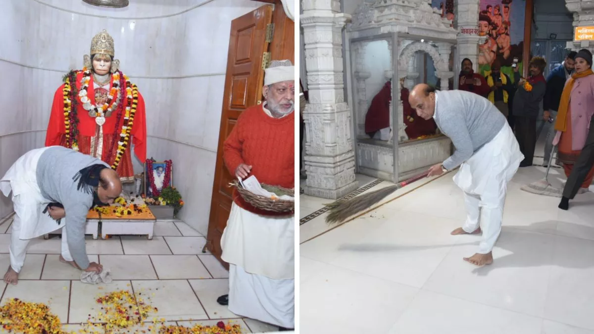 Rajnath Singh Joins SwachhTeerth Campaign, Cleans Hanuman Setu Temple in Lucknow