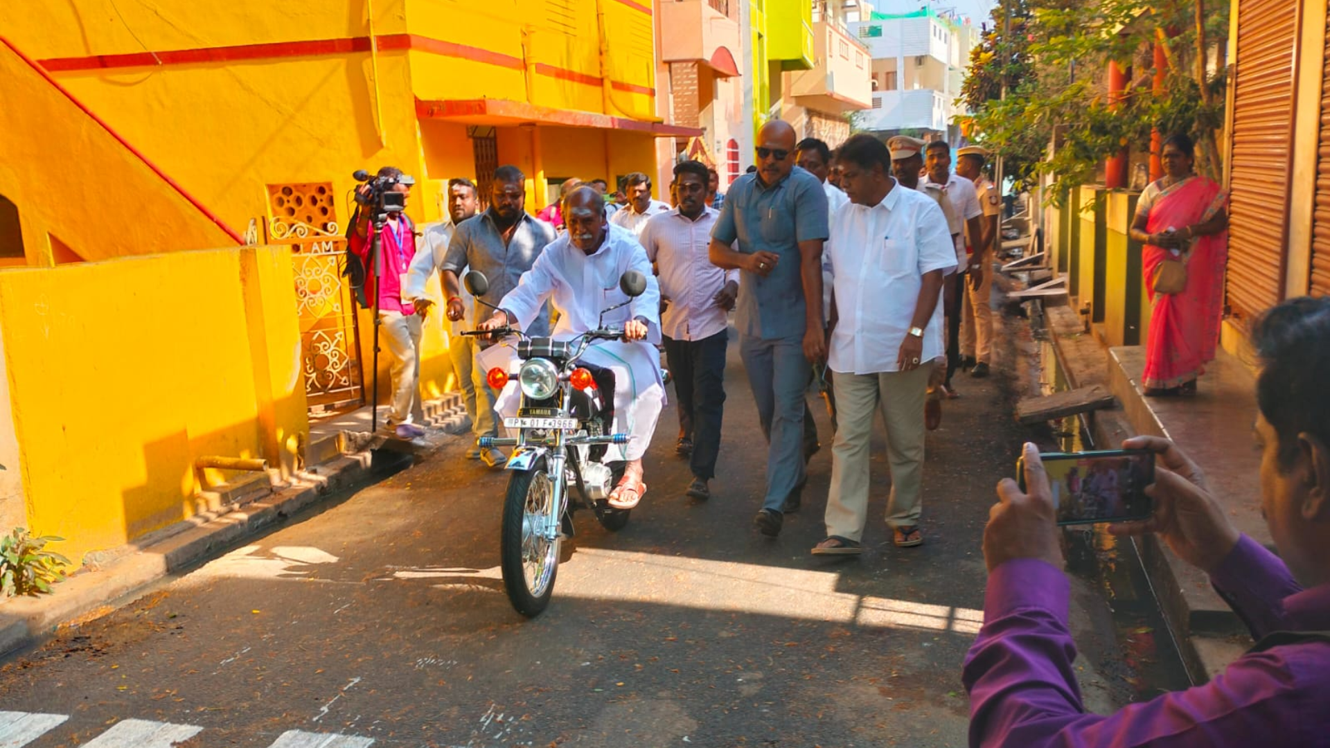 Lok Sabha Elections 2024: Puducherry CM Rangaswamy Rides Motorcycle To Voting Center