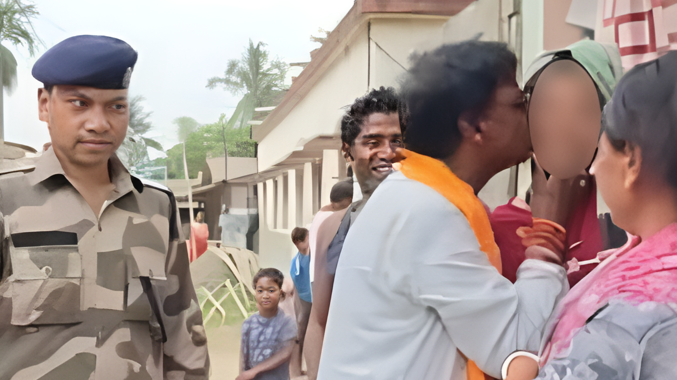 Controversy Erupts: BJP MP Khagen Murmu’s Cheek Kiss During Campaign Visit