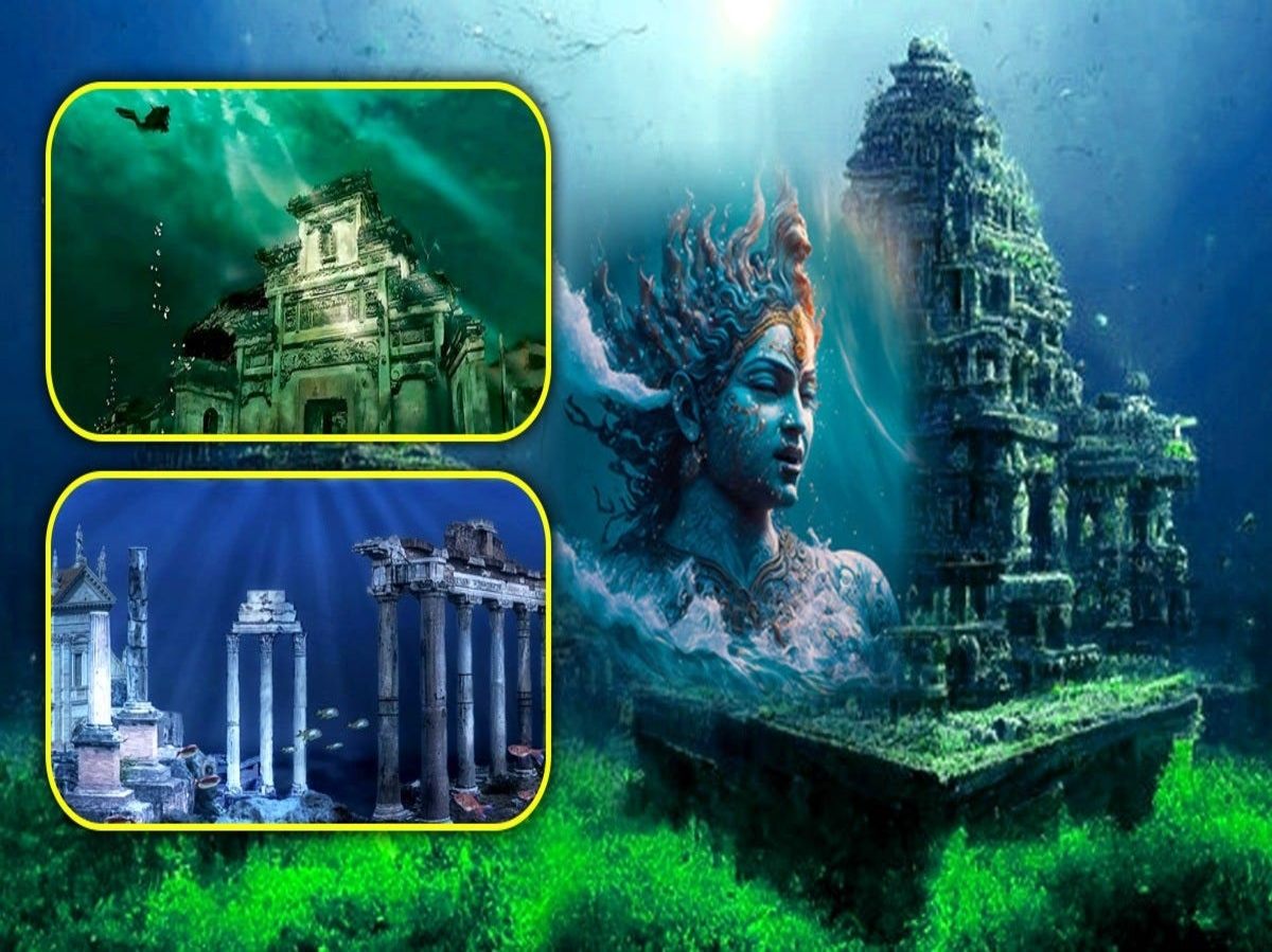 Underwater archaeological discoveries near Dwarka, Gujarat.