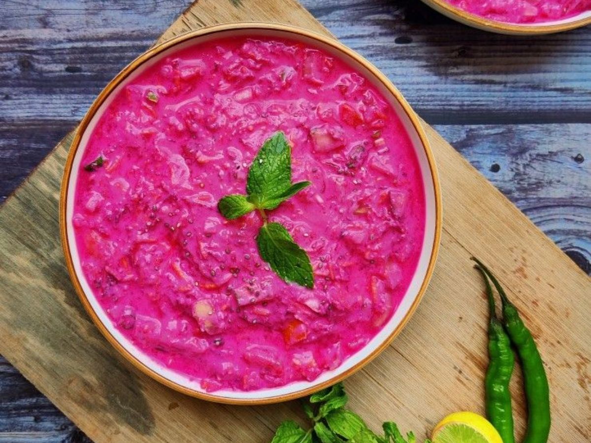 Beet root Raita with Sprouts