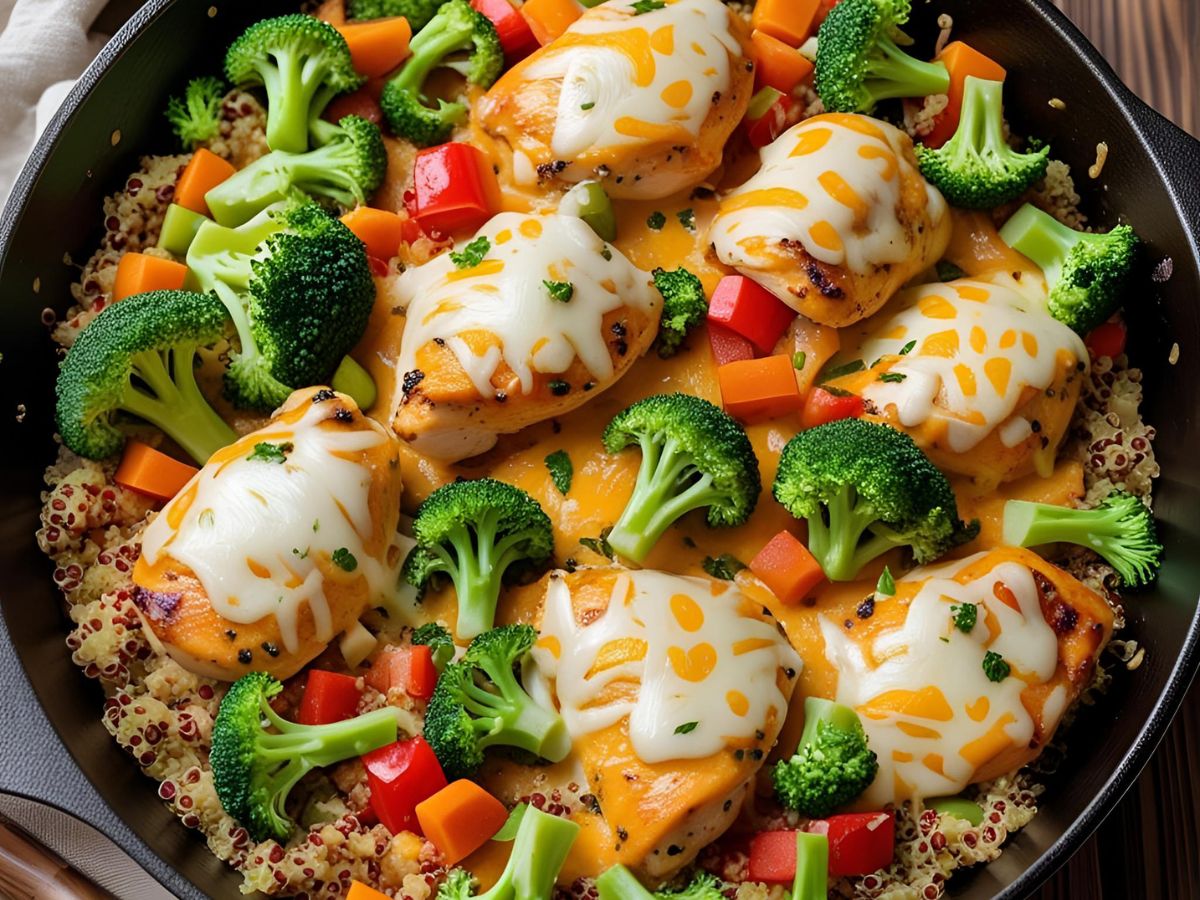 Cheesy Chicken Broccoli Quinoa Skillet