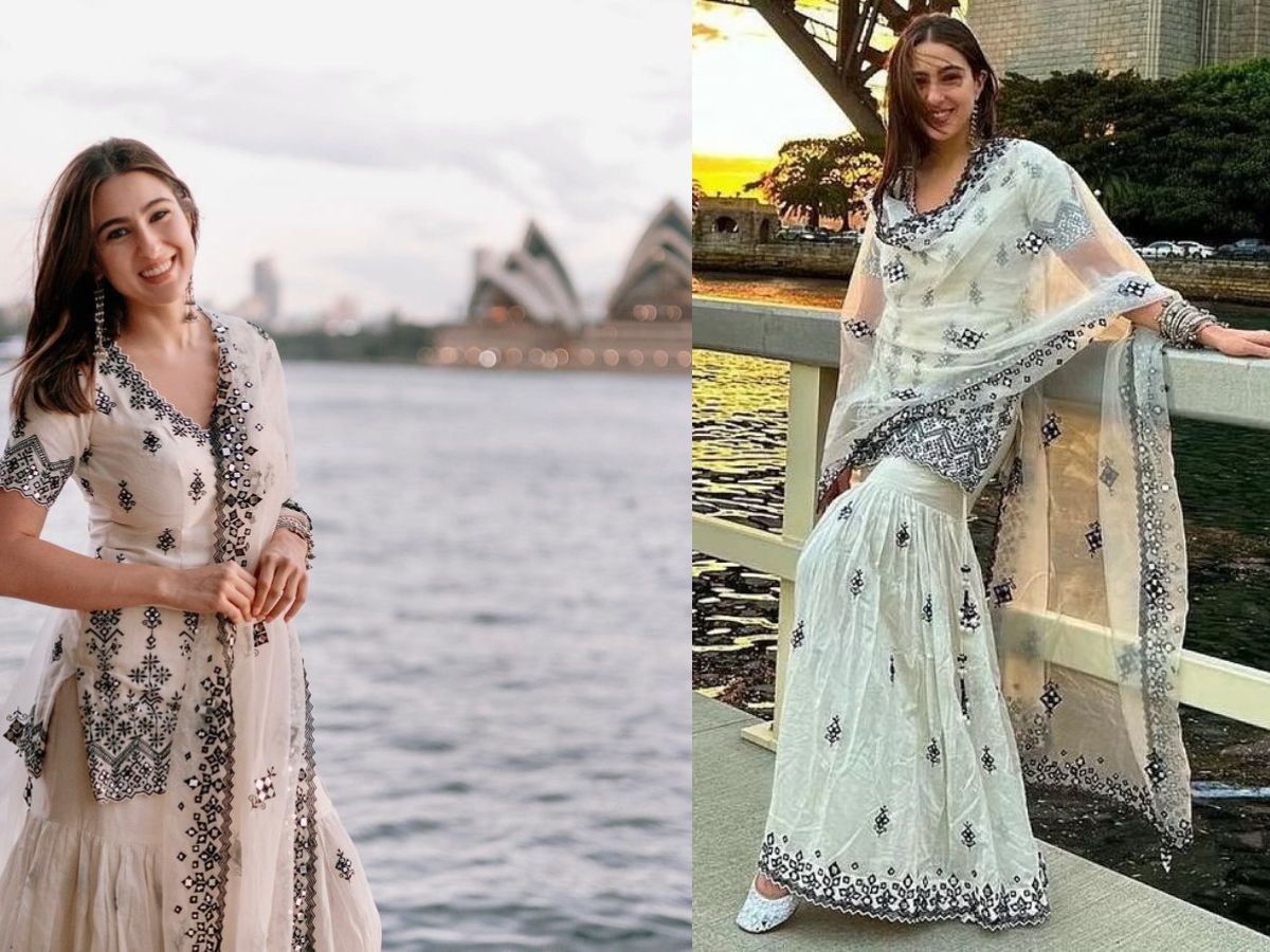 Classic Winged Liner and Peach tone with sharara set