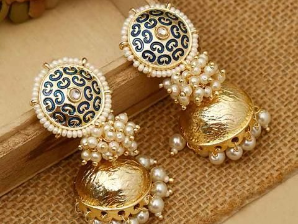 Nizami Pearl Meenakari Jhumkas