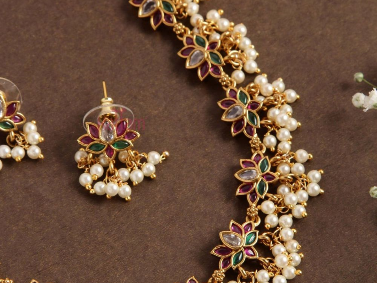 Lotus Bloom Kundan Pearl Set