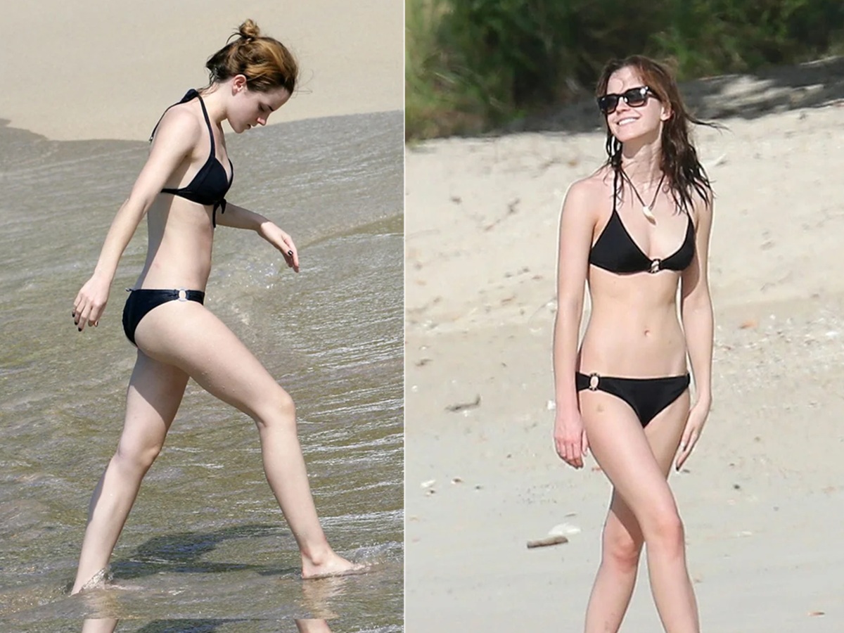 Emma Watson flaunting her toned figure in an elegant outfit, exuding confidence and allure