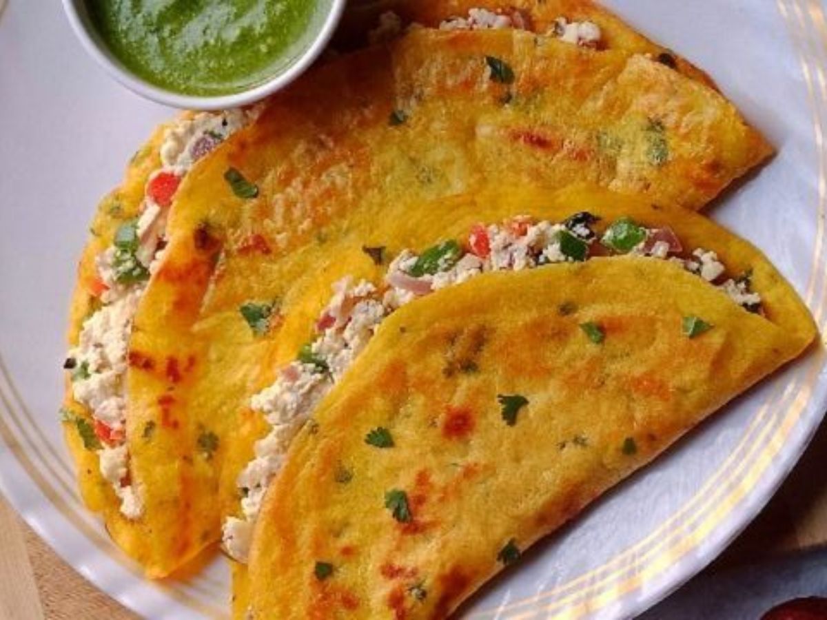Moong Dal Chilla With Paneer Stuffing