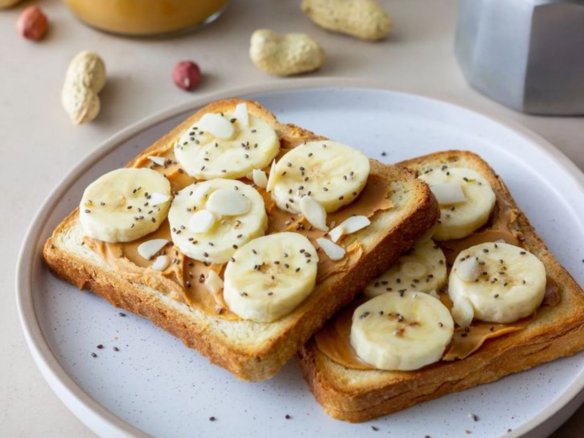Peanut butter on whole grain toast