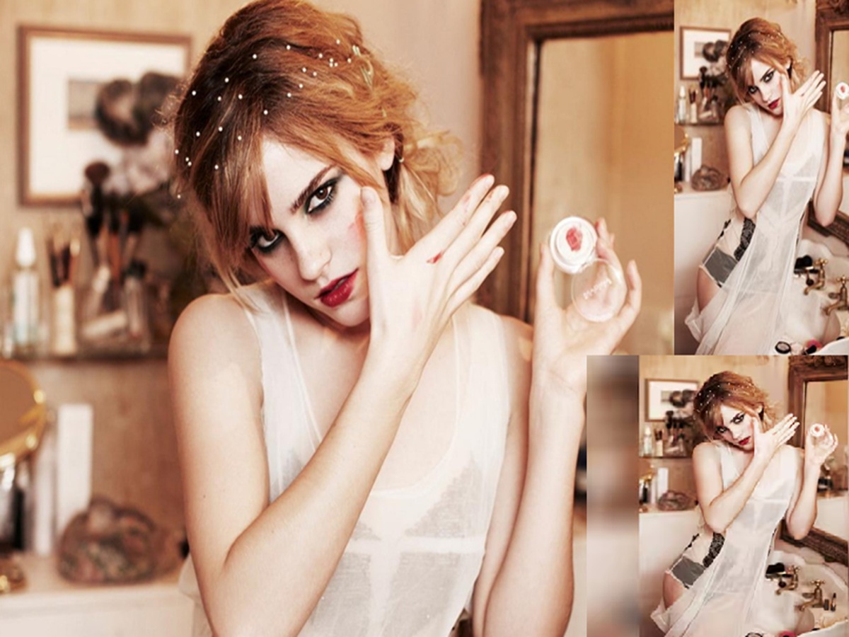 Emma Watson giving a sultry look, radiating elegance and bold charm