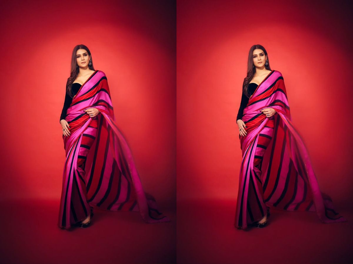 Pink and Red Stripes Saree