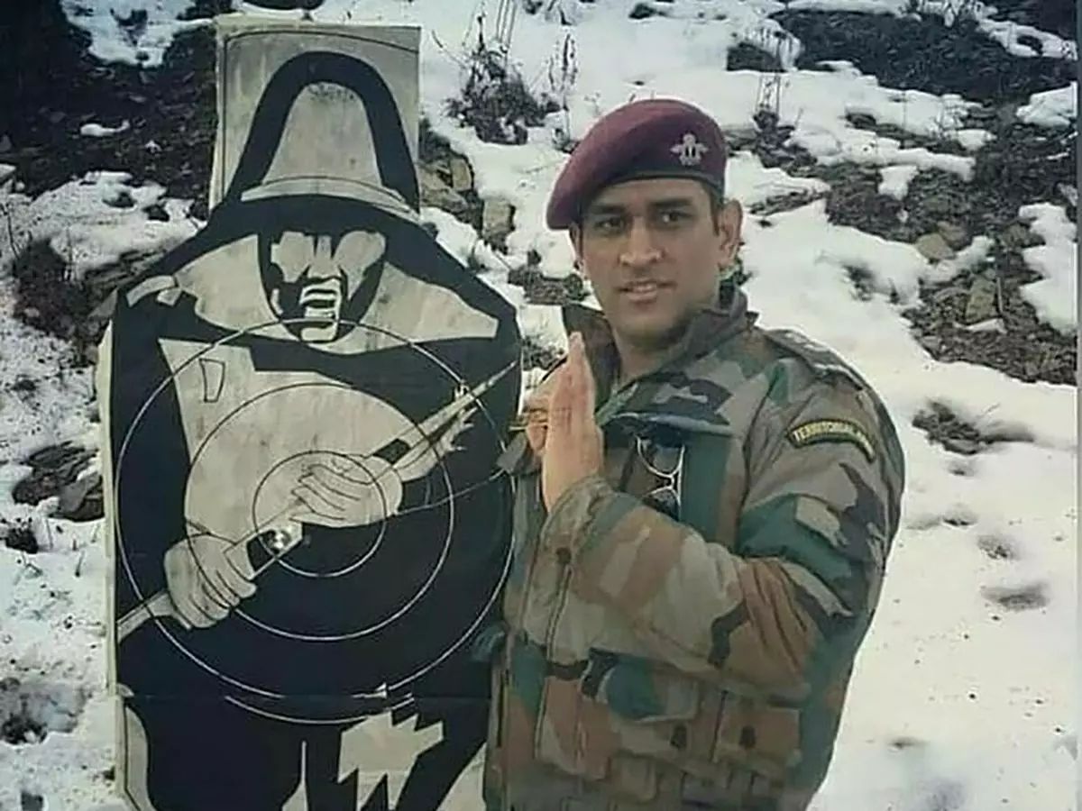 MS Dhoni in army uniform during his deployment in Jammu & Kashmir.