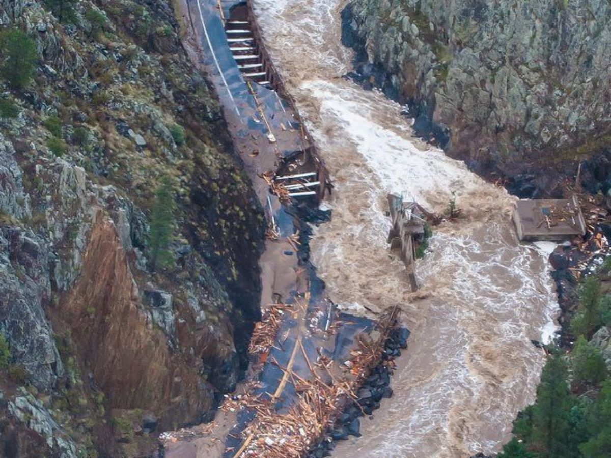 Submerged park with trees and water-covered roads in Texas.