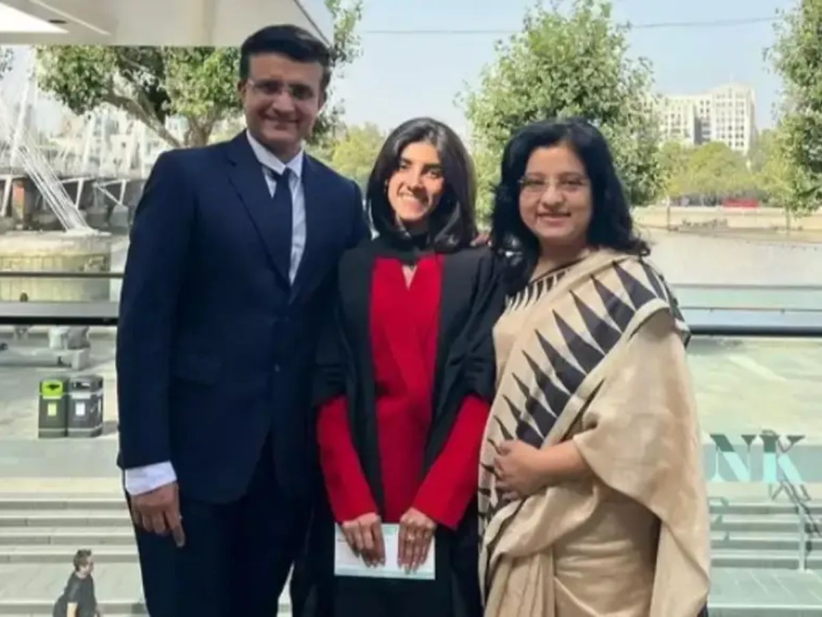 Sourav, Dona, and Sana Ganguly smiling together