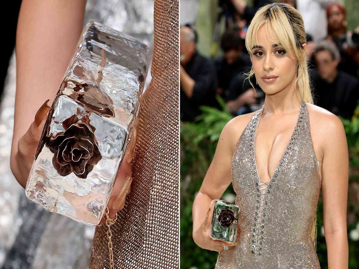 Camila Cabello holding a block of melting ice at the Met Gala