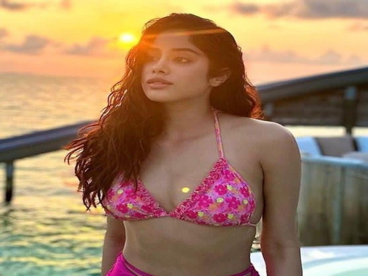 Janhvi Kapoor in a neon yellow bikini with elegant back strap