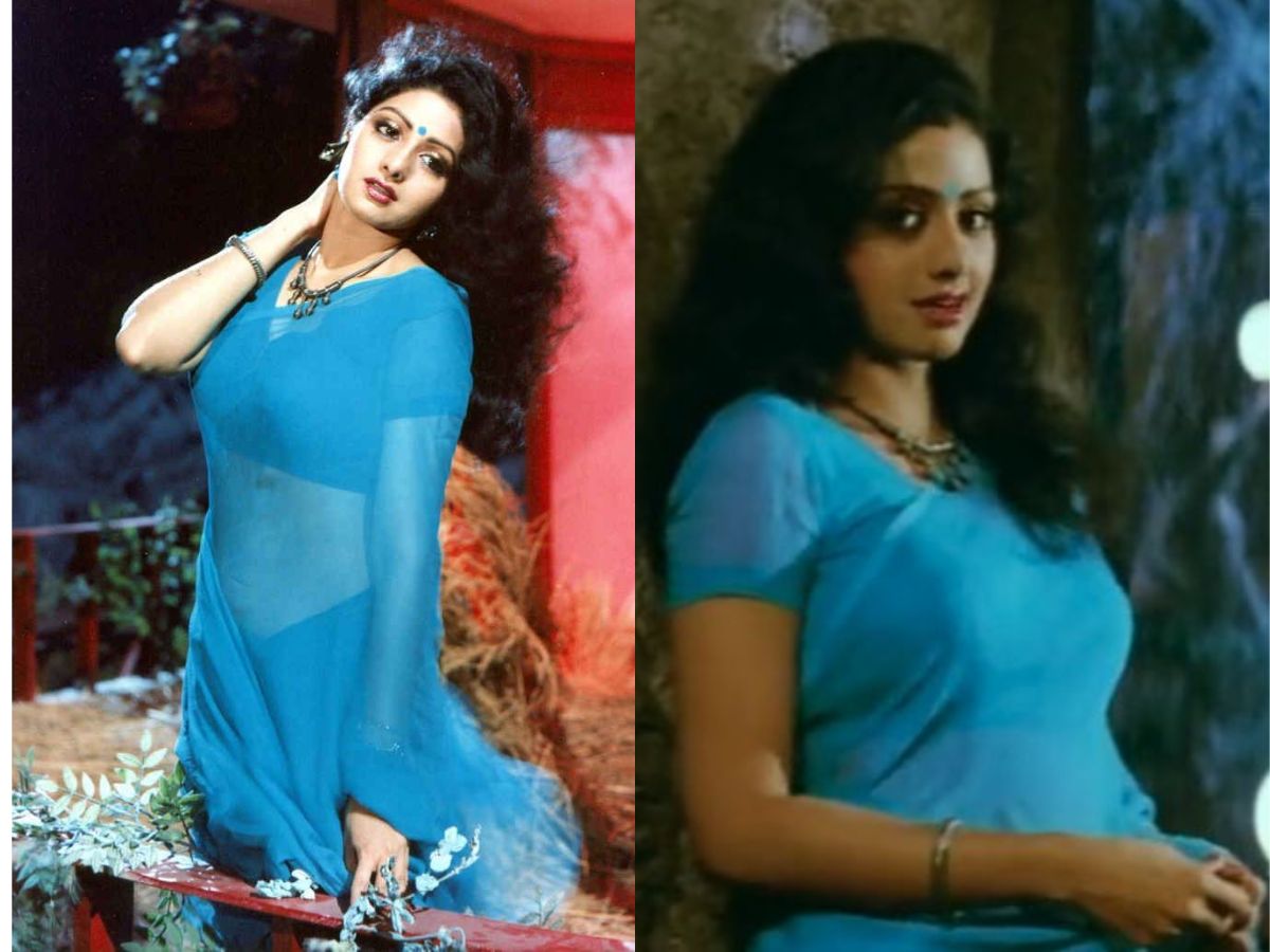 Sridevi's Blue Chiffon Saree In Mr. India (1987)