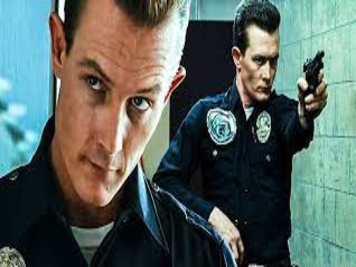 A depiction of the deleted scene in "The Terminator" where the Terminator kills a police officer to steal his uniform, illustrating the character's ruthless efficiency.