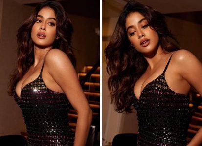 Janhvi Kapoor showcasing a glamorous silver shimmery look