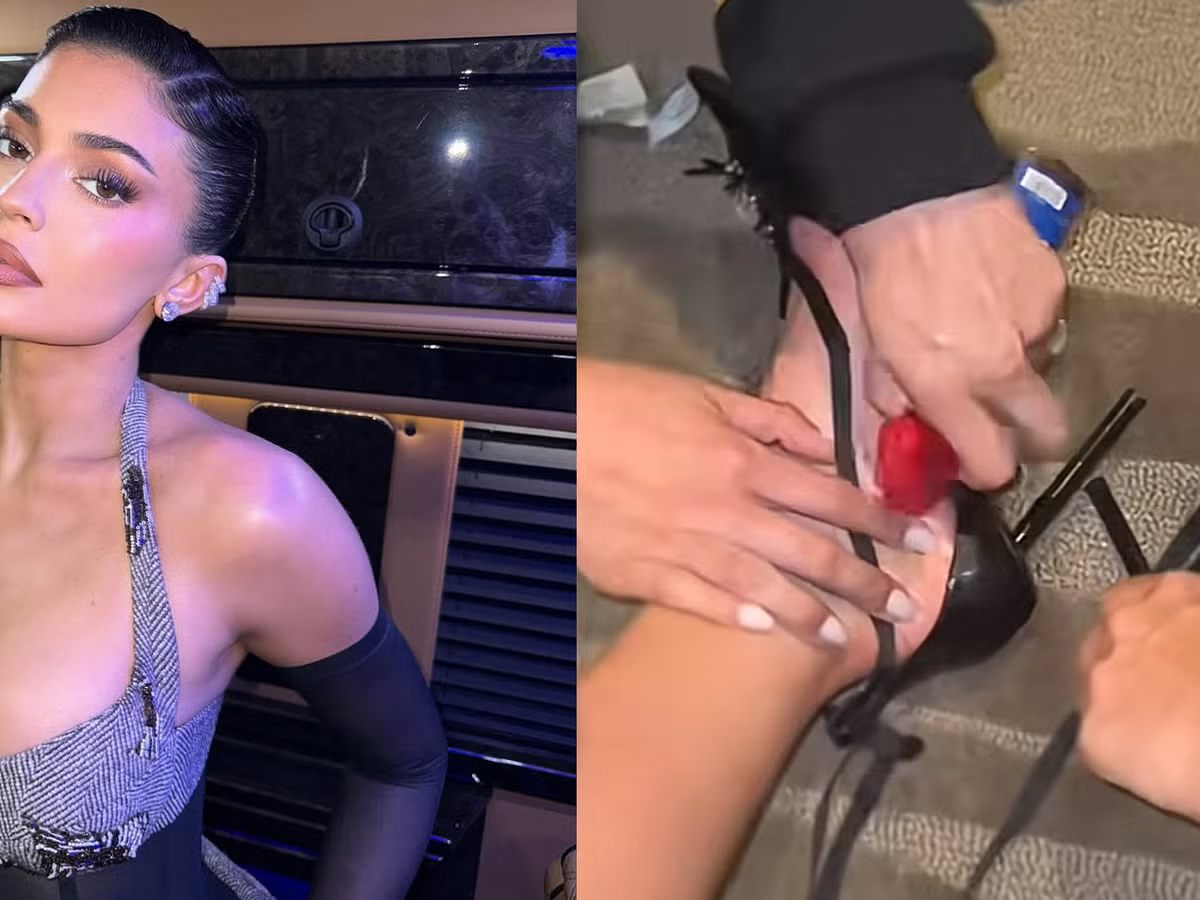 Kylie Jenner wearing taped shoes at the Met Gala