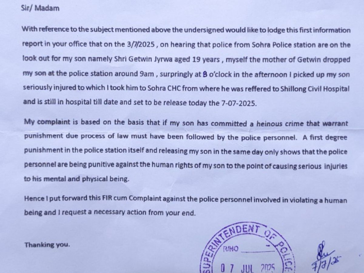 The mother of the victim, Mildred Jyrwa, has filed a formal complaint with the Superintendent of Police, East Khasi Hills, on July 7, 2025