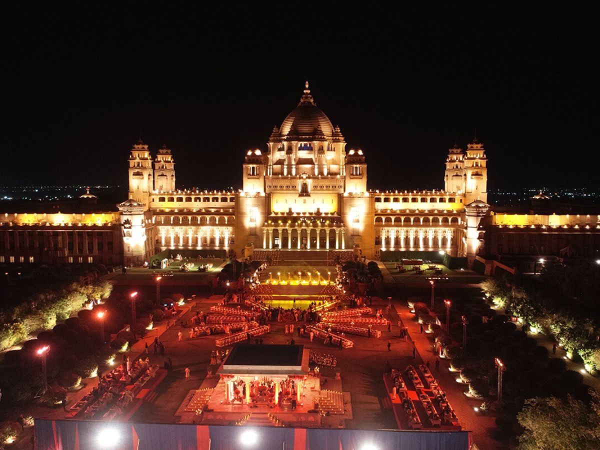 Umaid Bhawan Palace lit up for a grand royal wedding