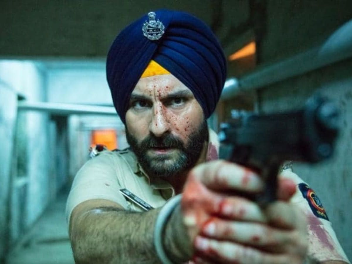 Saif Ali Khan as Sartaj Singh in Sacred Games wearing a police uniform and intense expression.