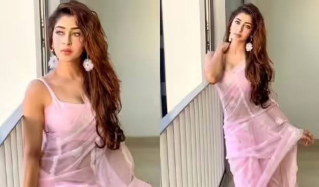 Sonarika Bhadoria stunning in a bubblegum-colored saree