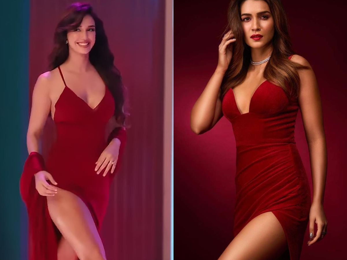 A high slit red dress