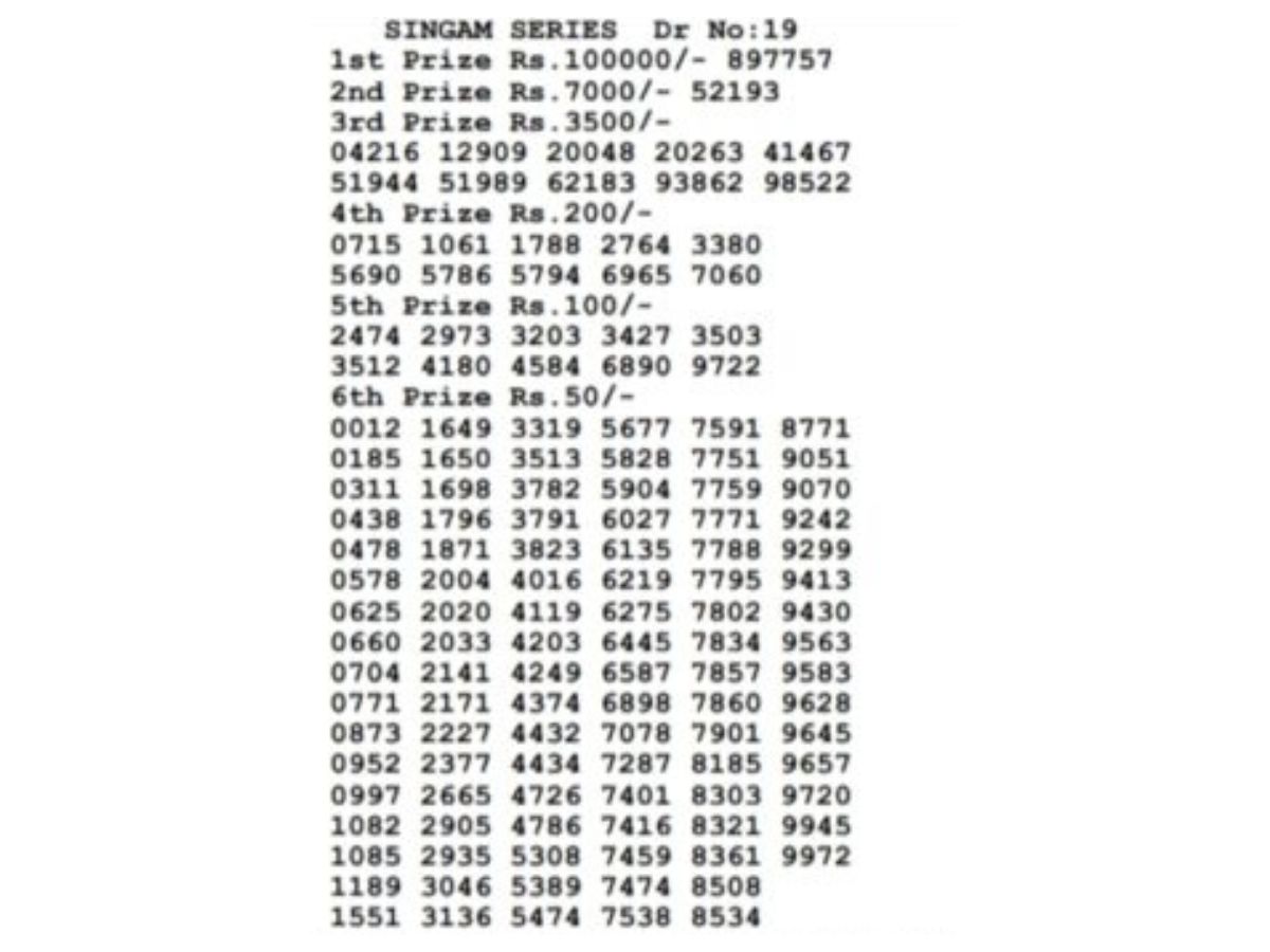 SINGAM SERIES RESULT
