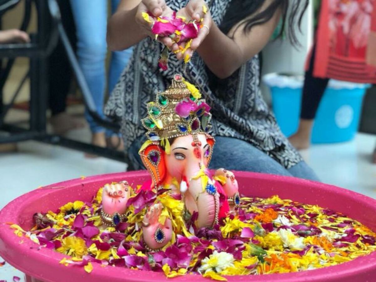 Home Visarjan in a bucket or tub