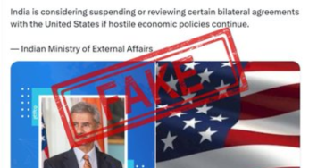 MEA Rejects Claims of India Suspending Bilateral Agreements with the United States