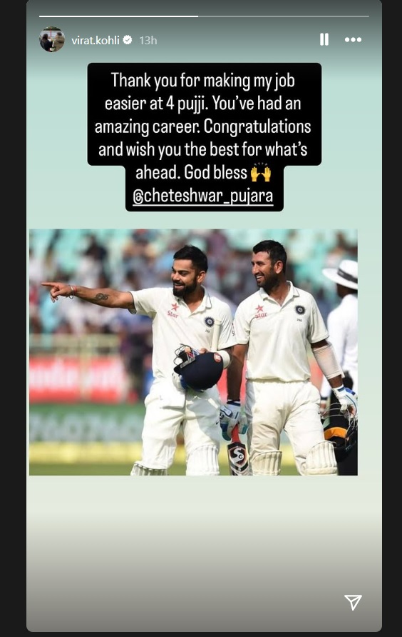 End of an Era: Virat Kohli Salutes Cheteshwar Pujara After His Retirement From Cricket