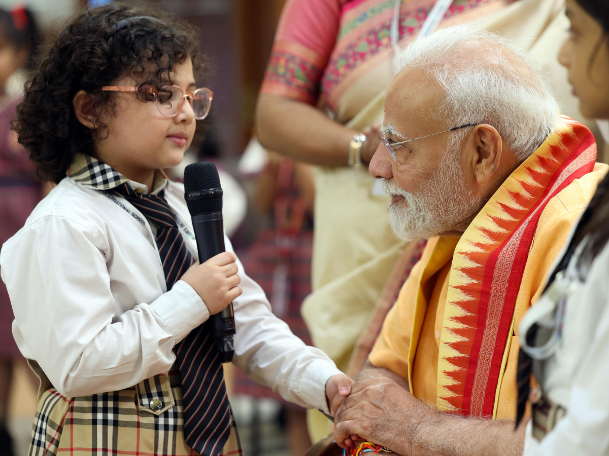 In Pics: Cute Pics Released Of PM Modi Celebrating Rakhi With School Kids