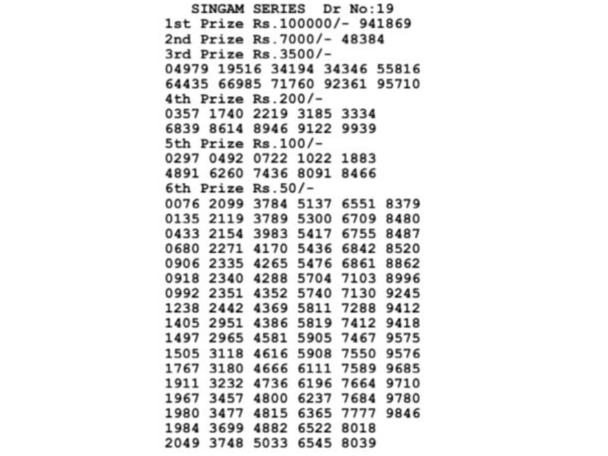 SINGAM SERIES RESULT