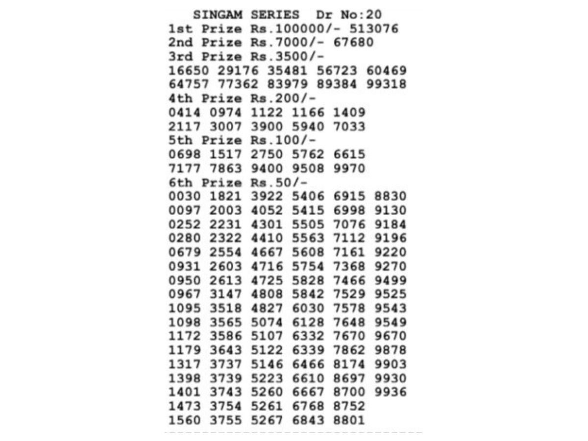 SINGAM SERIES RESULT