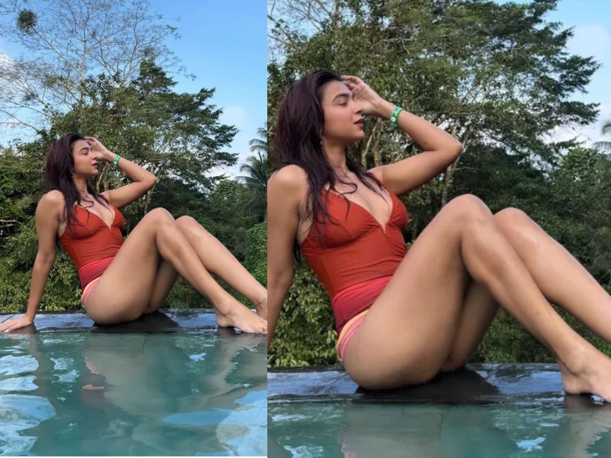 Apoorva Mukhija in Rust Orange Swimsuit