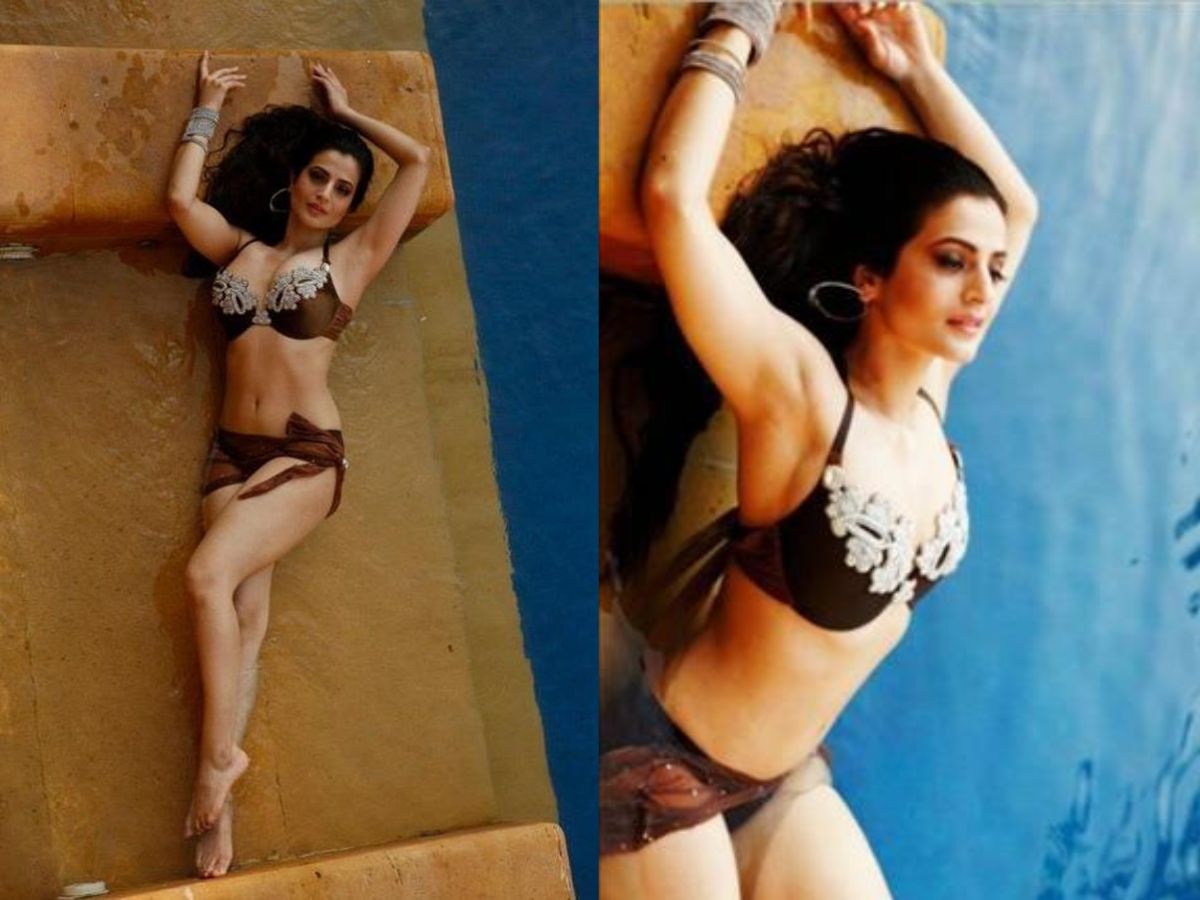 Ameesha Patel in Shiny Brown Bikini