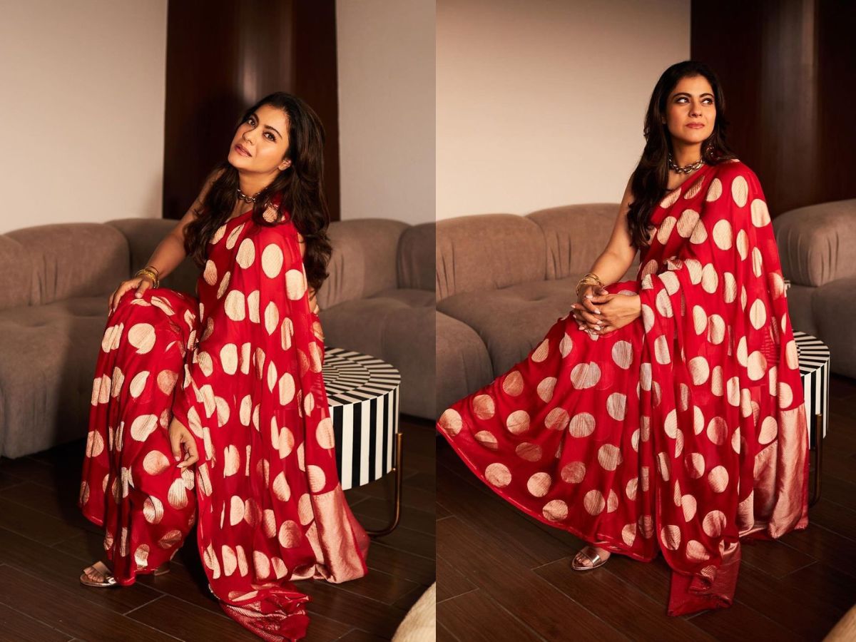 Red Polka Dot Saree Kajol