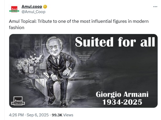 Amul pays tribute to Giorgio Armani with special doodle