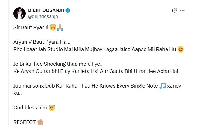 "Baut Pyara Hai": Diljit Dosanjh heaps praise on Aryan Khan, says meeting him felt like SRK
