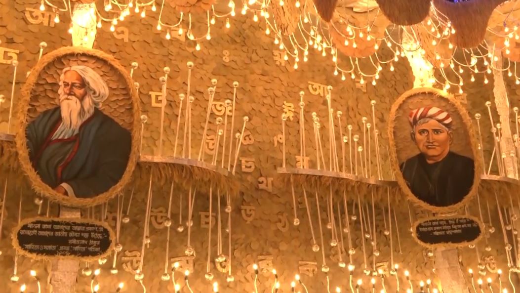 Kolkata Durga Puja pandal celebrates Bengali language, pays tribute to literary icons Rabindranath Tagore, Swami Vivekananda, and more