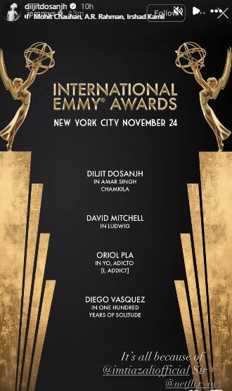 Diljit Dosanjh credits Emmy nomination to his 'Amar Singh Chamkila' director Imtiaz Ali, Parineeti Chopra reacts