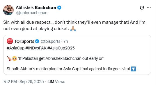 "… don't think they'll even manage that": Abhishek Bachchan hilariously responds after Shoaib Akhtar mentions him instead of cricketer Abhishek Sharma