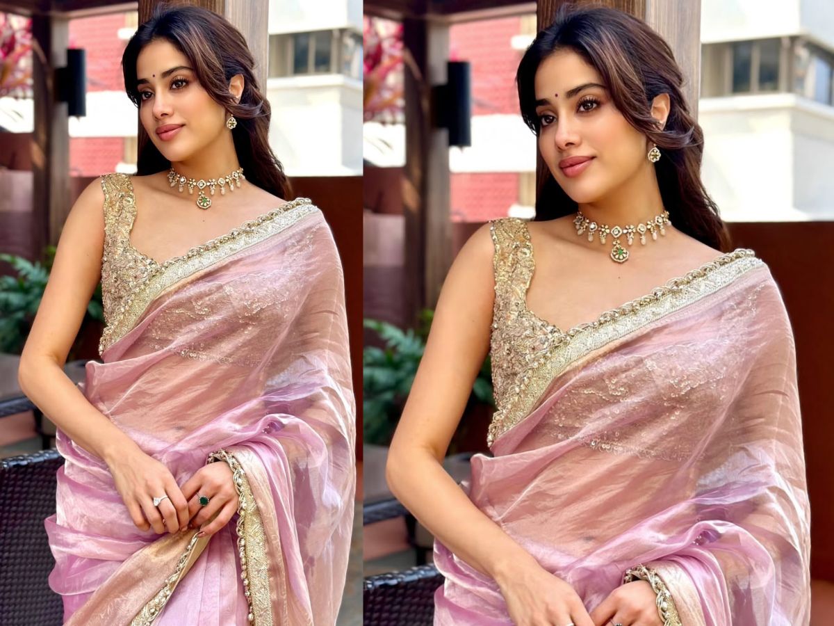Lavender Net Saree Look of Janhvi Kapoor