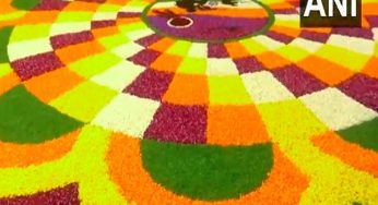 Floral rangoli, 'Onam Pookalam', made at CSMT Mumbai in memory of lost lives in 26/11 terrorist attack